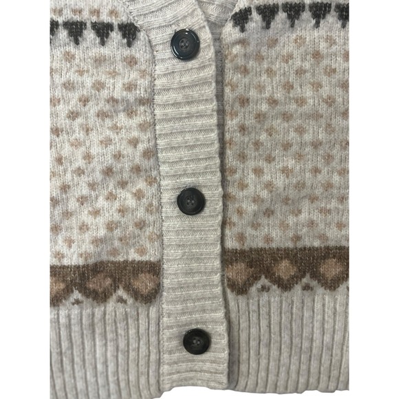 Francescas Symone Fair Isle Cropped Neutral Cardigan Sweater Size Medium Nordic - Picture 3 of 10